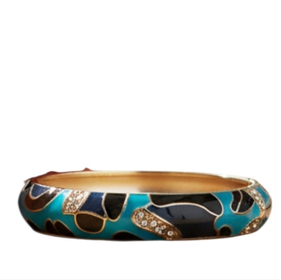 Y2K Sequin Enamel Rhinestone Hinged Bangle Bracelet - Picture 6 of 11